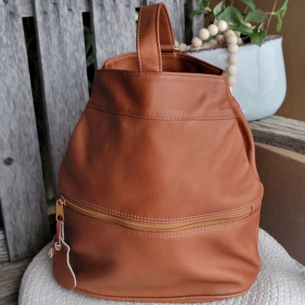BOGOTA Genuine Leather sling back crossbody bag made in Cambodia cognac